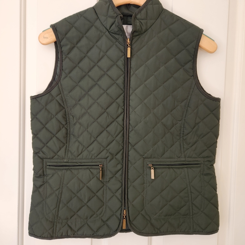 Olive Green Quilted Vest Van Heusen Sleeveless Zippers Fall Cabincore Gorp Small